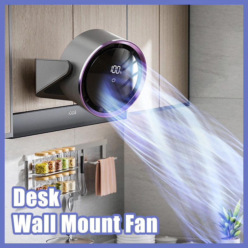 Quiet Desk Fan LED Display Adjustment 90 Adjustable Angle Rechargeable ...