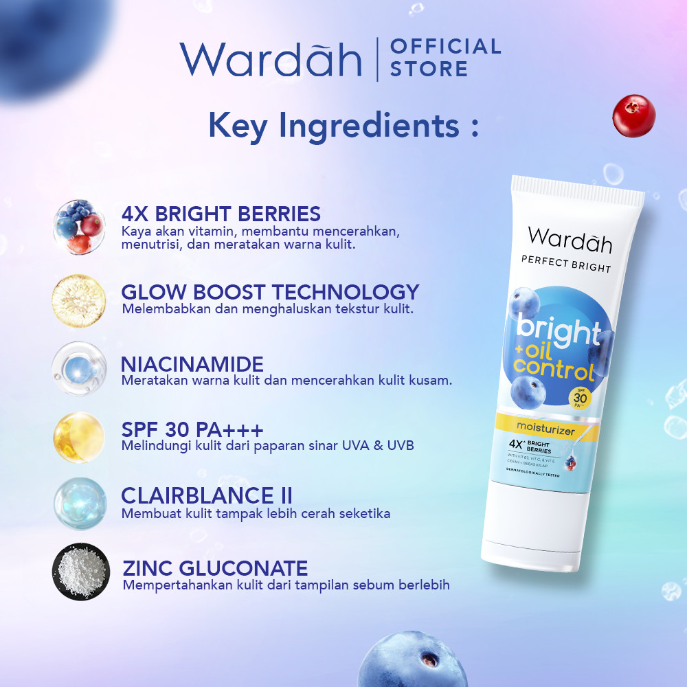 WARDAH Perfect Bright Moisturizer Bright + Oil Control SPF 30 PA+++ 20 ml - Pelembab untuk Kulit Normal Cenderung Berminyak - Mencerahkan Dengan Hasil Matte - Skincare - Gambar 3