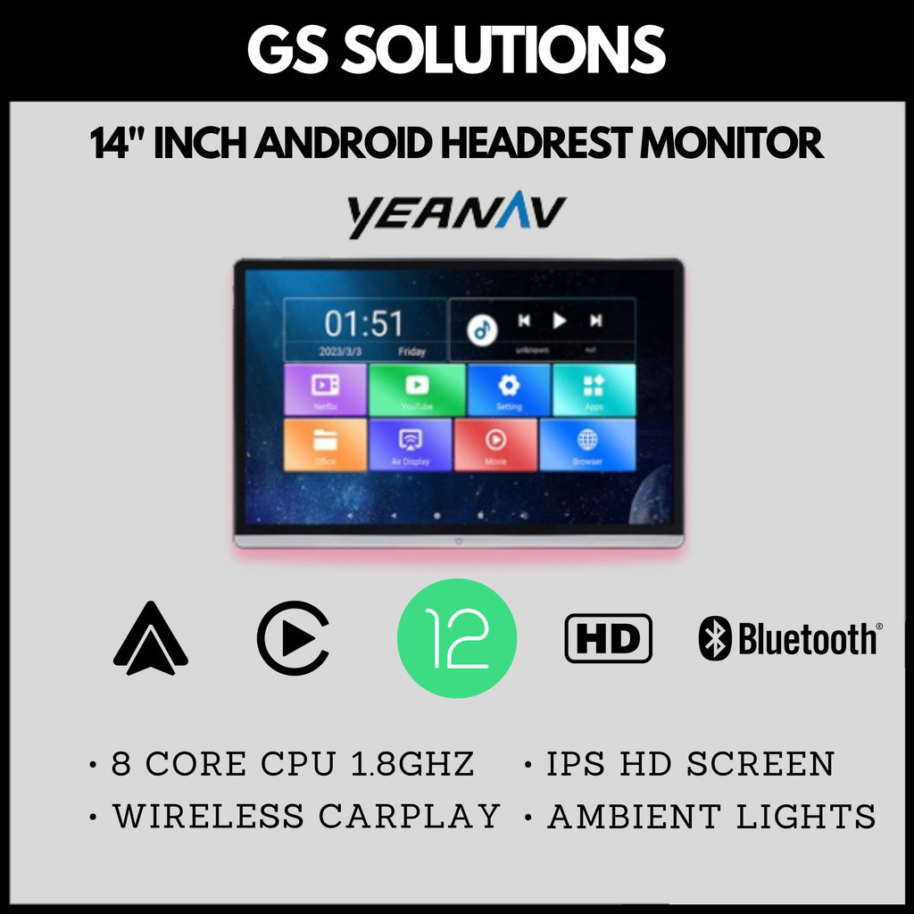 14" Inch Android Car Headrest Monitor Rotatable Screen Car Infotainment ...