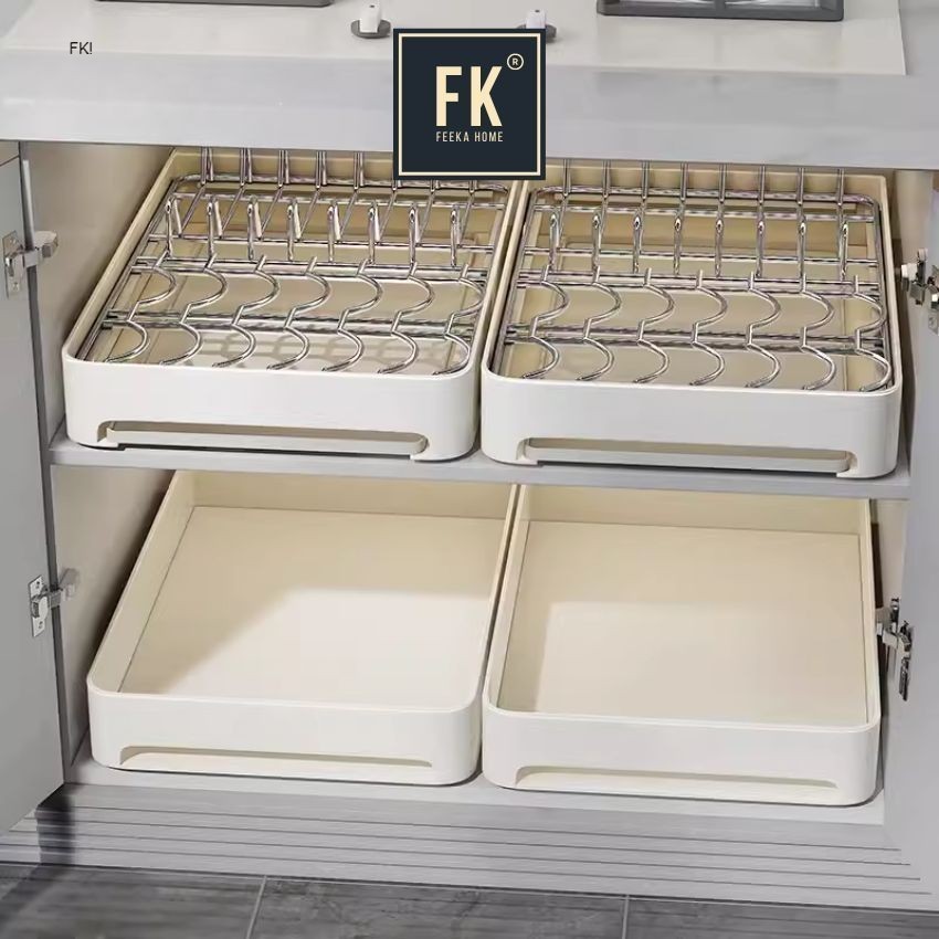 Sliding dish rack for under stainless steel kitchen cabinets, dish and ...