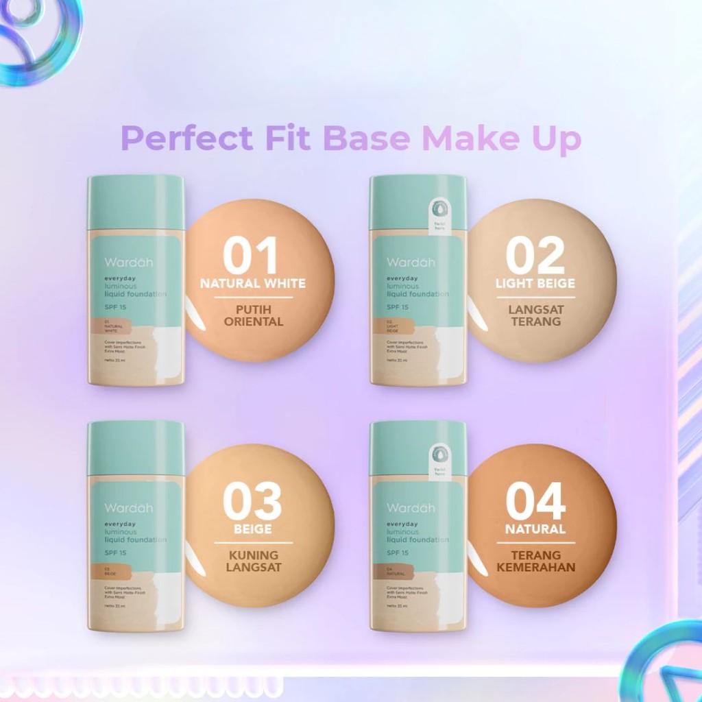 Wardah Everyday Luminous Liquid Foundation - Cair Dengan Hasil Matte / Merah Jingga Official - Gambar 4