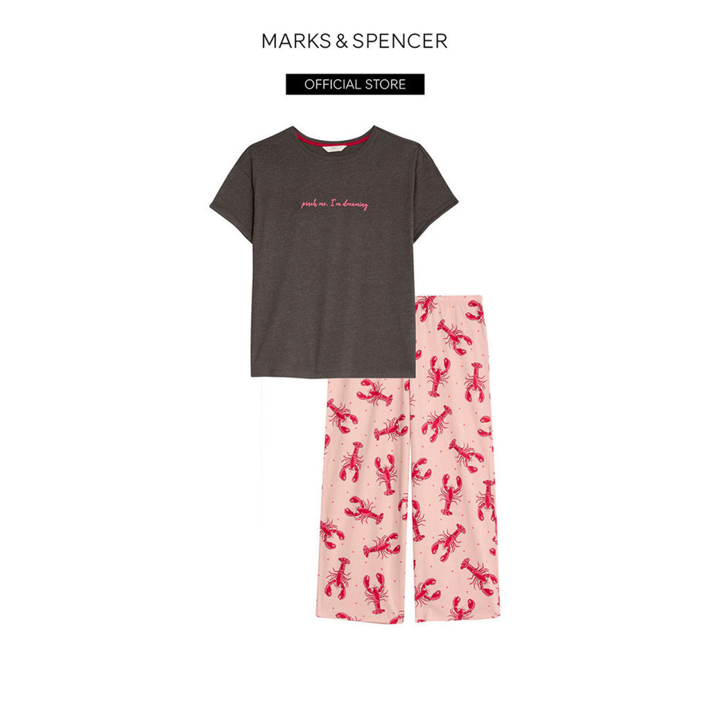 M S Cotton Rich Crop Leg Pyjama Set T37 4583F Shopee Singapore