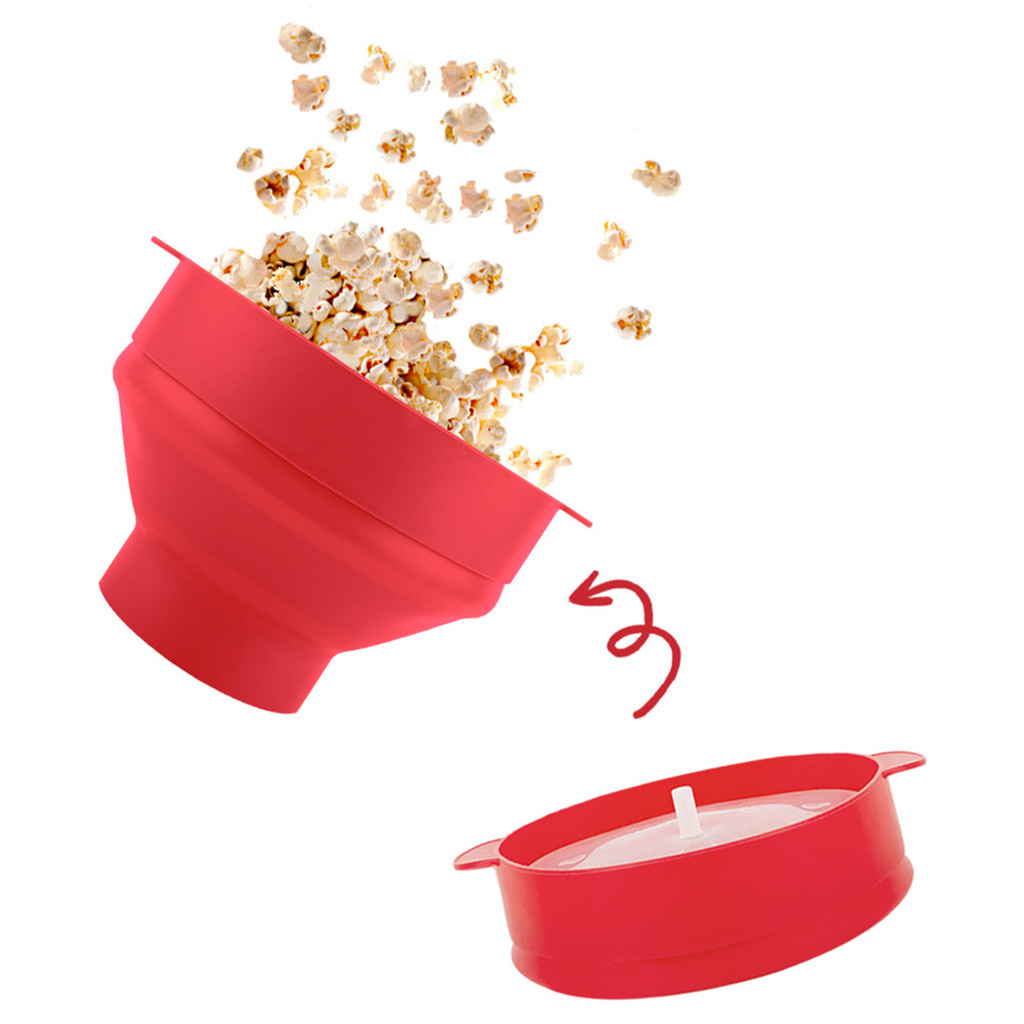 New Popcorn Bowl Bucket Silicone Popcorn Maker Lid Fruit Kitchen Easy ...