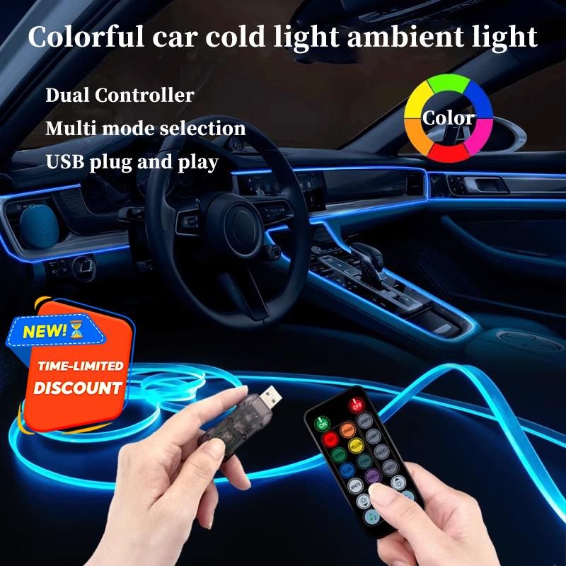 Wireless LED Ambient Light - Sound-Controlled USB RGB Car Interior Neon ...
