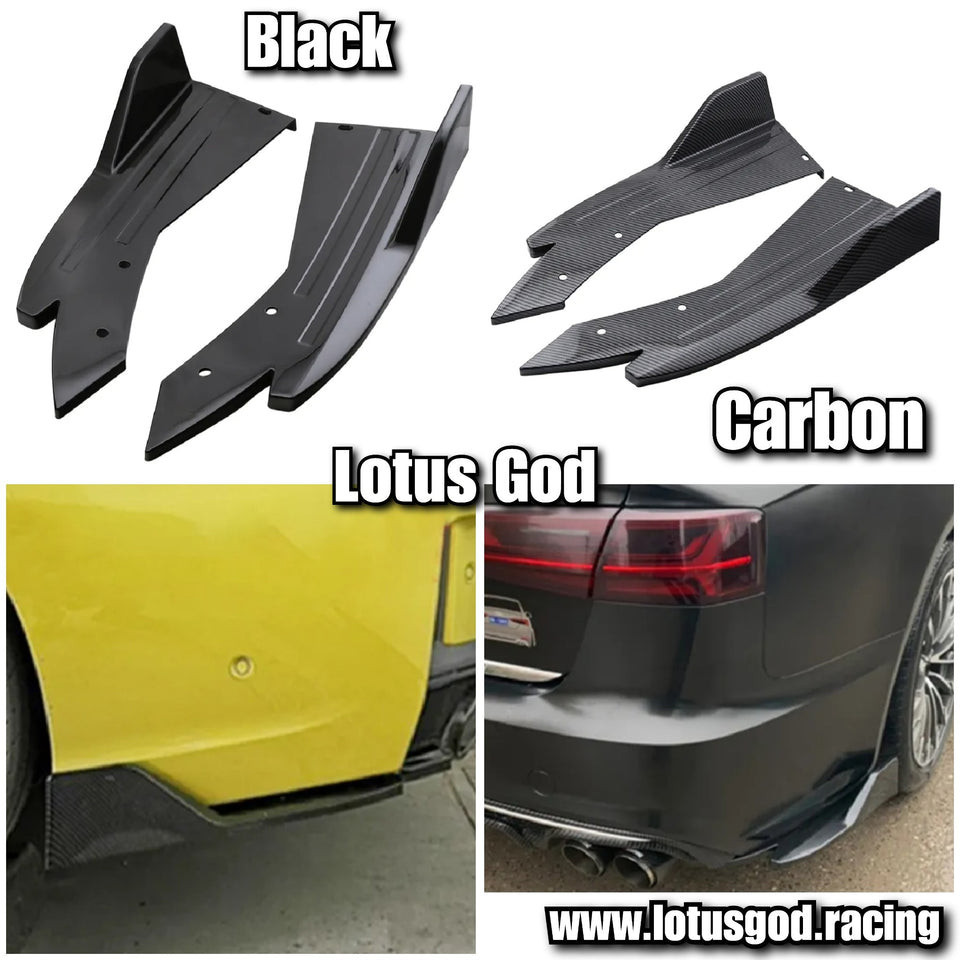 Universal Black | Carbon Fiber Print Racing Front Rear Bumper Side Lips ...