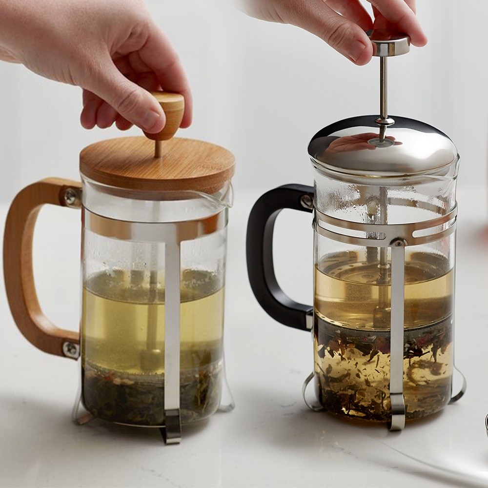 ZPLUS French Press Coffee Pot Stainless Steel Glass Coffee Maker Bamboo ...