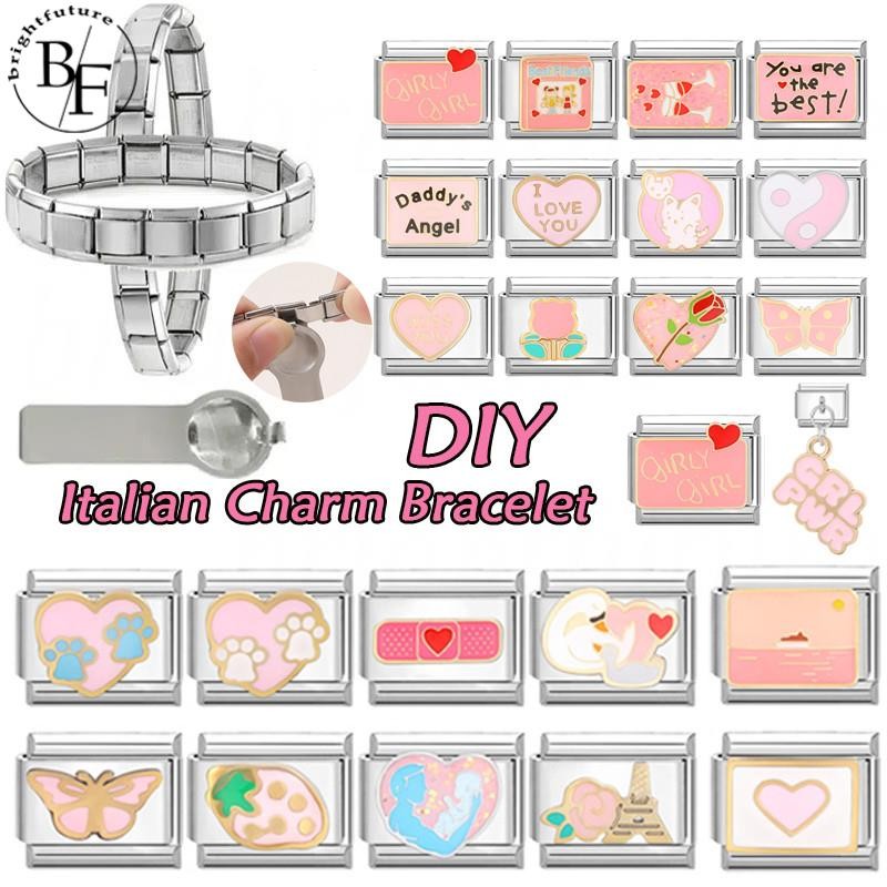 Pink Series Italian Charm Bracelet Fit 9mm Stainless Steel Bracelet DIY