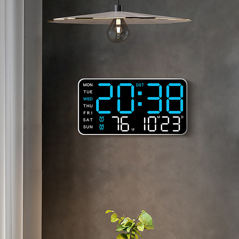 Electronic clock wall-mounted borderless multi-function hanging dual ...