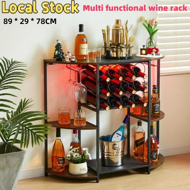 3-Tier Wine Rack for Home Bar With Led Light Multifunctional Bar ...