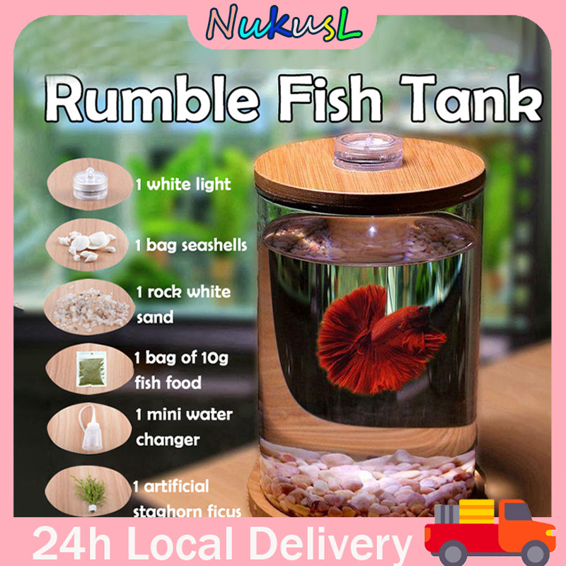 SG Fish Tank Rumble Table Top FishTank Round Shaped with LED Liahts and ...
