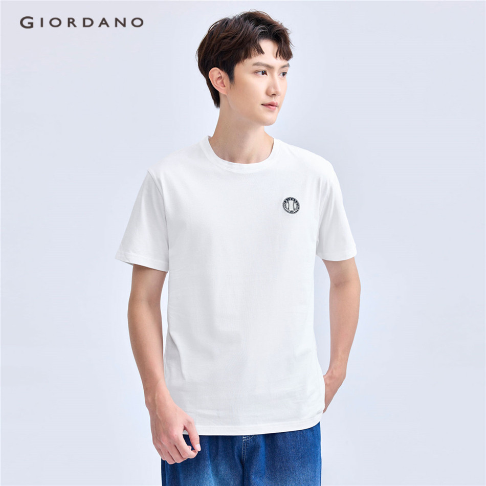 GIORDANO MEN 100% Cotton Embroidered badge short sleeve tee 13024565 ...