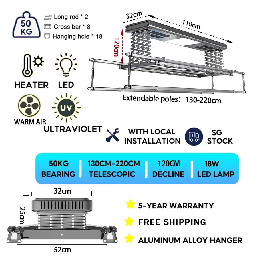 Aluminum Electric Clothes Rack Automated Smart Laundry Rack laundry ...