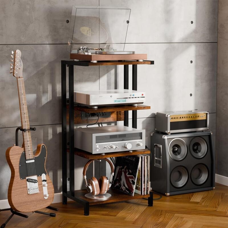 4-Tier AV Media Stand Corner Shelf Wooden Corner Shelves Component ...