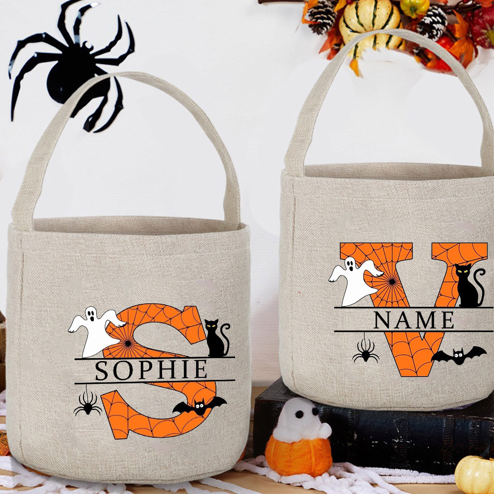 Personalised Trick or Treat Bag Initial with Name Candy Bucket Bag ...