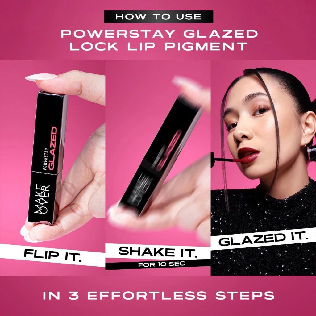 MAKE OVER Powerstay Glazed Lock Lip Pigment - Plump Glazed - Lip Gloss / Merah Jingga Official - Gambar 3
