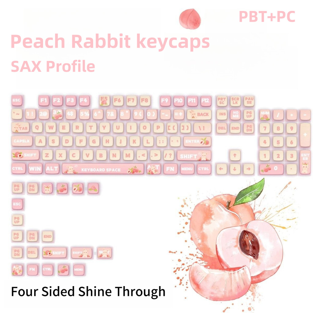Peach Rabbit Keycaps SAX Profile DYE-SUB Four Sided Shine Through Cute ...