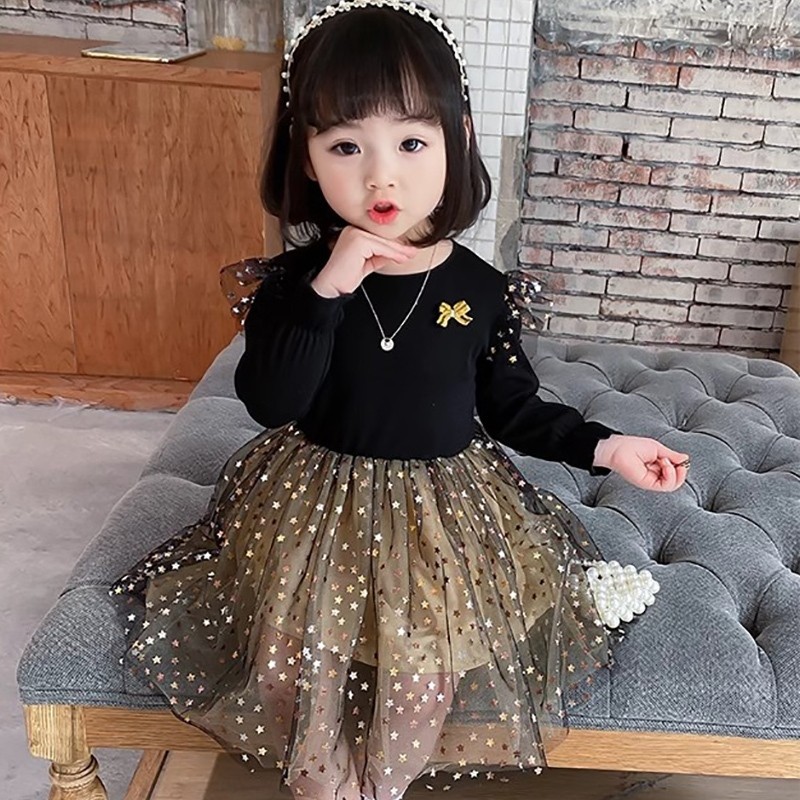 LuckyRainbow 1 8 Years Long Dresses Girl Black Veil Dress Girl Dress Shining Star Girl For Kid Shopee Singapore