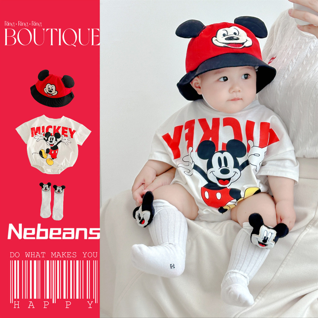 Babyhug Disney Cotton Woven Summer Cap with Mickey Mouse Patch Detailing Light Blue - Diameter 24 cm