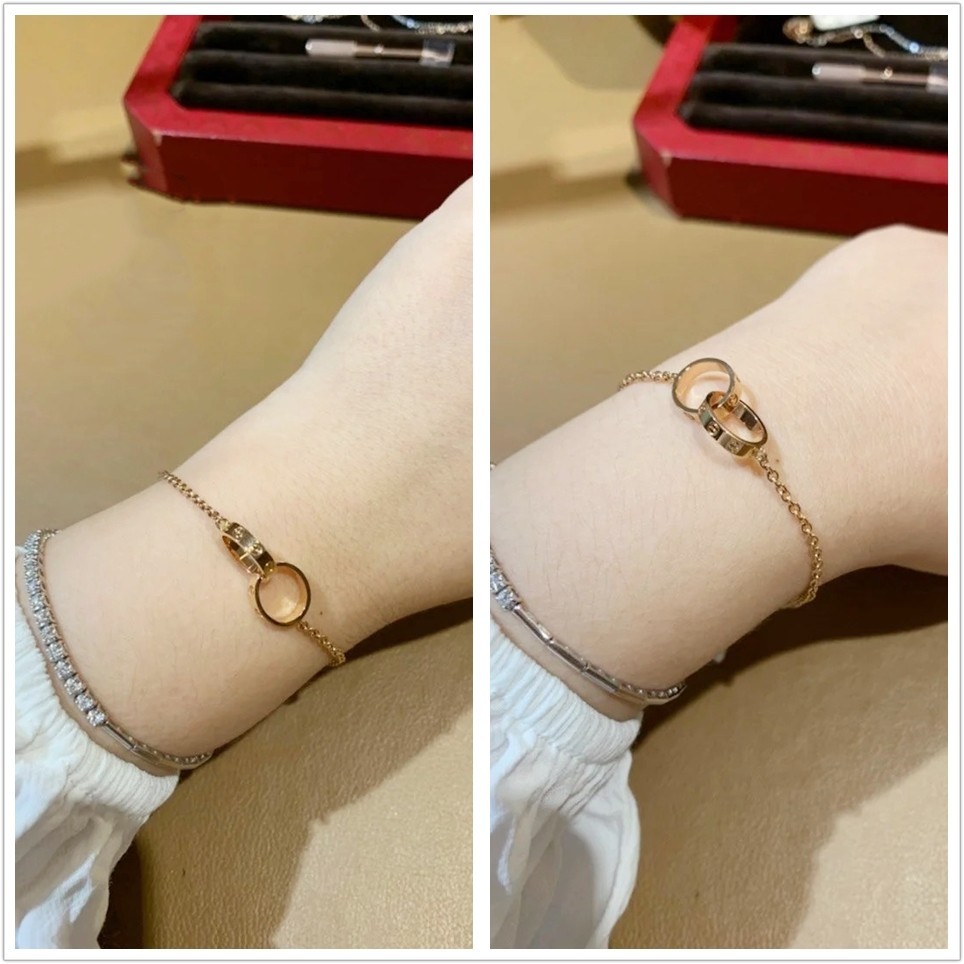 Authentic Cartier Cartier Love Double Ring Bracelet 18K Rose Gold Double Ring Women s Bracelet 18k gold Shopee Singapore