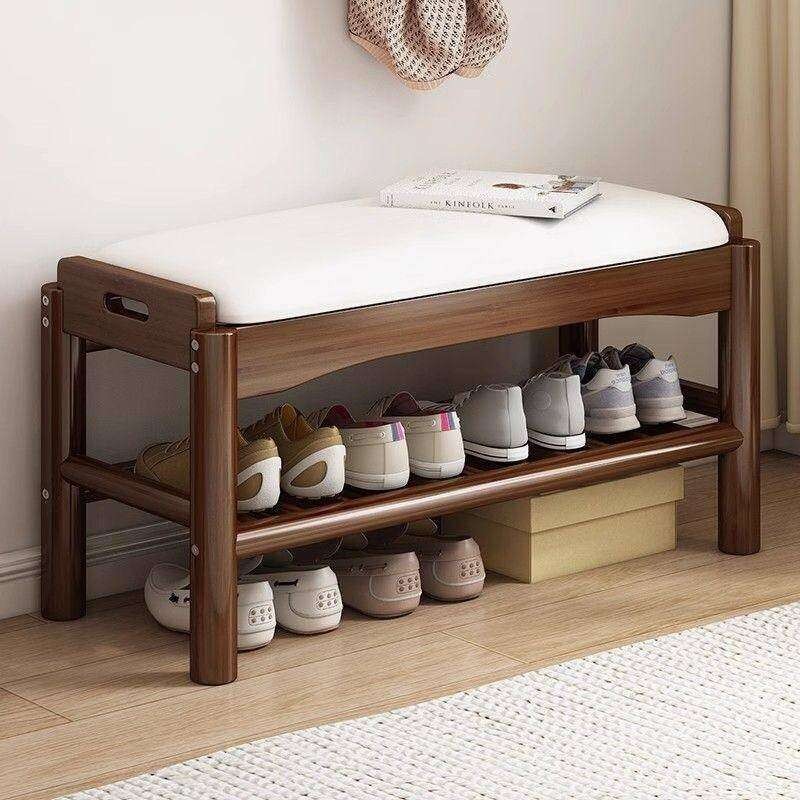 Solid wooden shoe rack into the door to change shoes stool can sit ...
