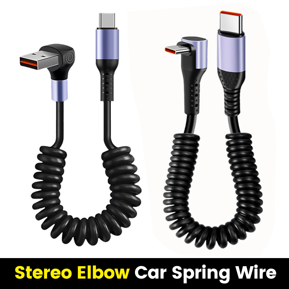 Twitch 66W Car Spring Retractable USB Type C Fast Charging Cable 90 ...