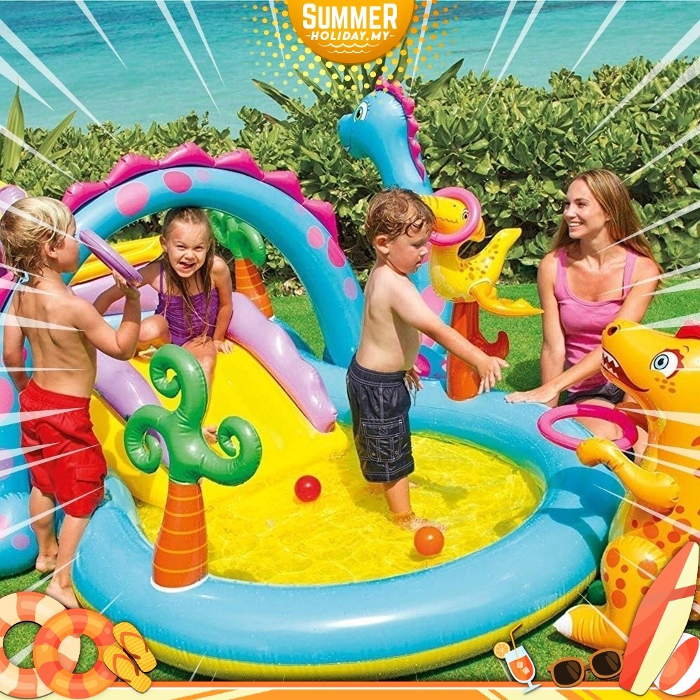 Intex Dinoland Water Play Center Paddling Swimming Pool with Slide