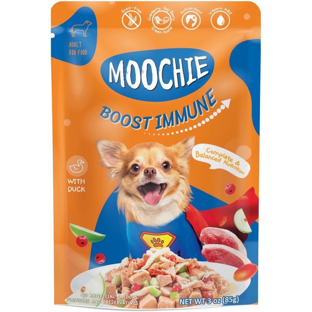 31% OFF: Moochie Boost Immune Duck Grain-Free Adult Pouch Dog Food 85g ...