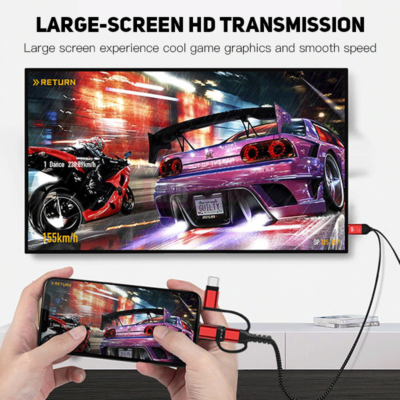 3 in 1 HDMI Cable Android phone 4K 30Hz 2K 60Hz Multiport Adapter to ...