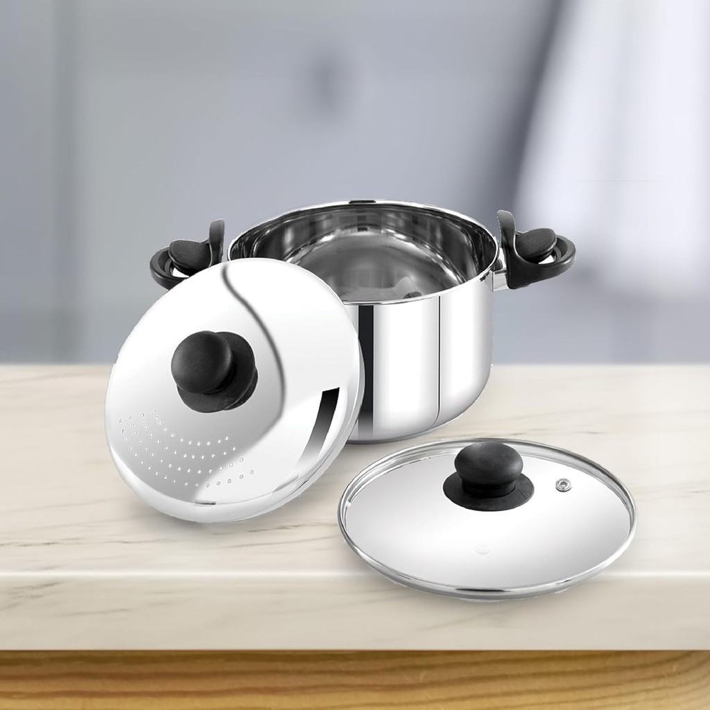 PRAYLADY Stainless Steel Strainer Pot with Glass Lid 3.7L Rice Strainer Pot for Pasta Noodles Vegetables Induction Base Shopee Singapore