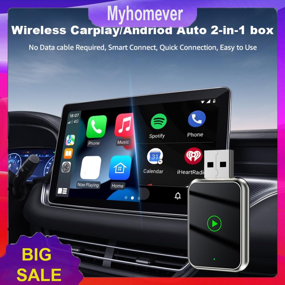 2 in 1 Wireless CarPlay Android Auto Adapter Plug & Play for Factory ...