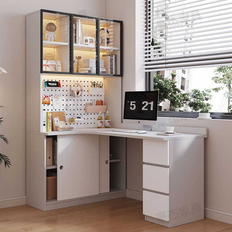 [SG Seller]Solid Wood Corner Desk Computer Desk Integrated Combination ...