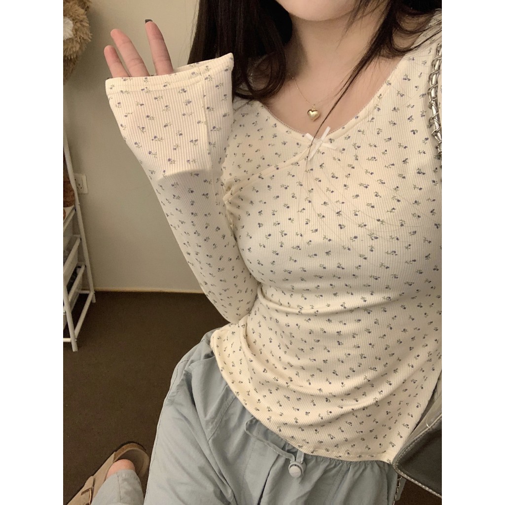 SUXI Autumn French Retro Floral Casual Fashion Simple Slim Fit 