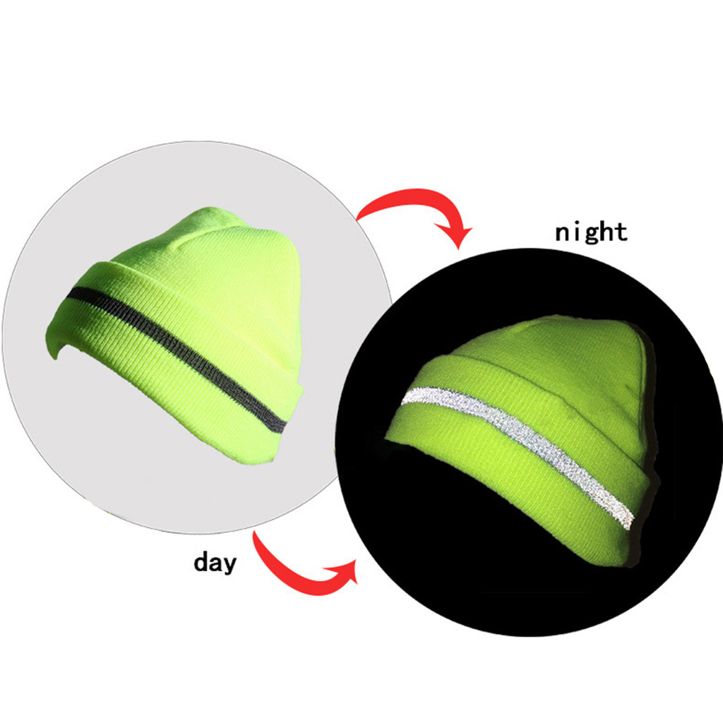TMDBYX Unisex Reflective Stripe Knitted Hats Beanies Luminous Outdoor