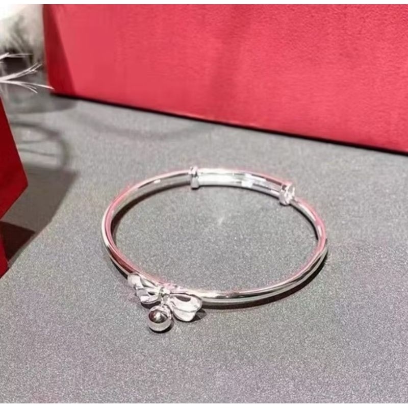 1PCS Gelang Tangan Wanita Motif Pita Bandul Lonceng Aksesoris Fashion Gelang Bangle Adjustable Model Korean Warna Silver A349 - Gambar 3