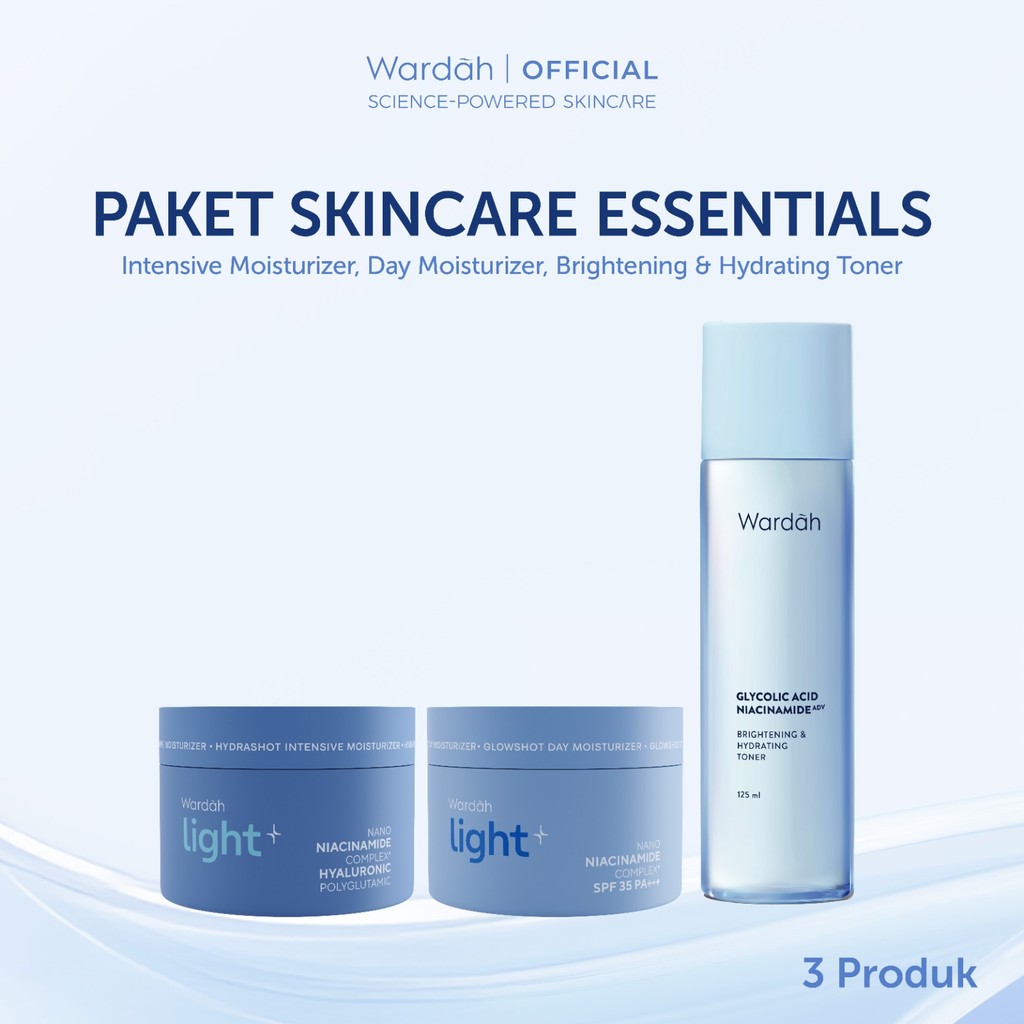 Wardah Lightplus Paket Lengkap Full Regime - Perawatan Kulit Wajah Skin Barrier, Melembabkan Kulit - Intensive Moisturizer, Glowshot Day Moisturizier, Low pH Nano Niacinamide Gentle Facial Wash, Zinc Whip Facial Foam, Essence Toner Lightening - Skincare