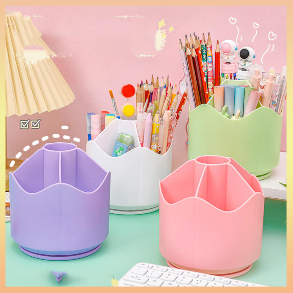 Wheel 360 Rotating Pen Holder Large Capacity Solid Color Pencil Storage ...
