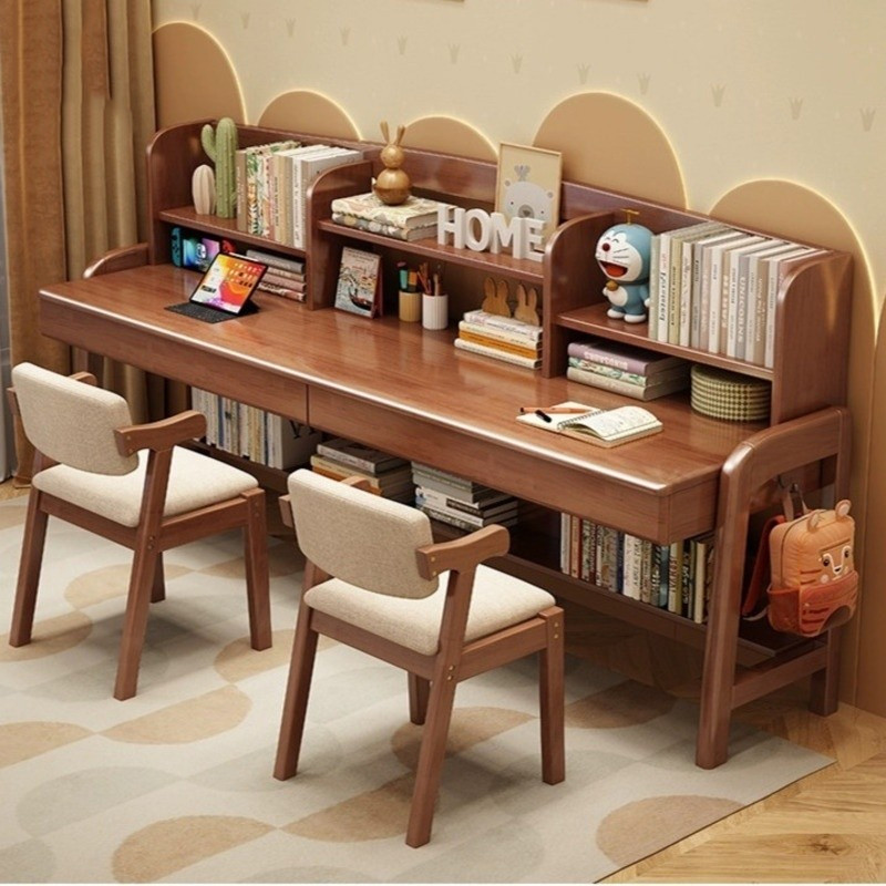 Solid Wood Children Desk Two Person Table Student Learning Desk With ...