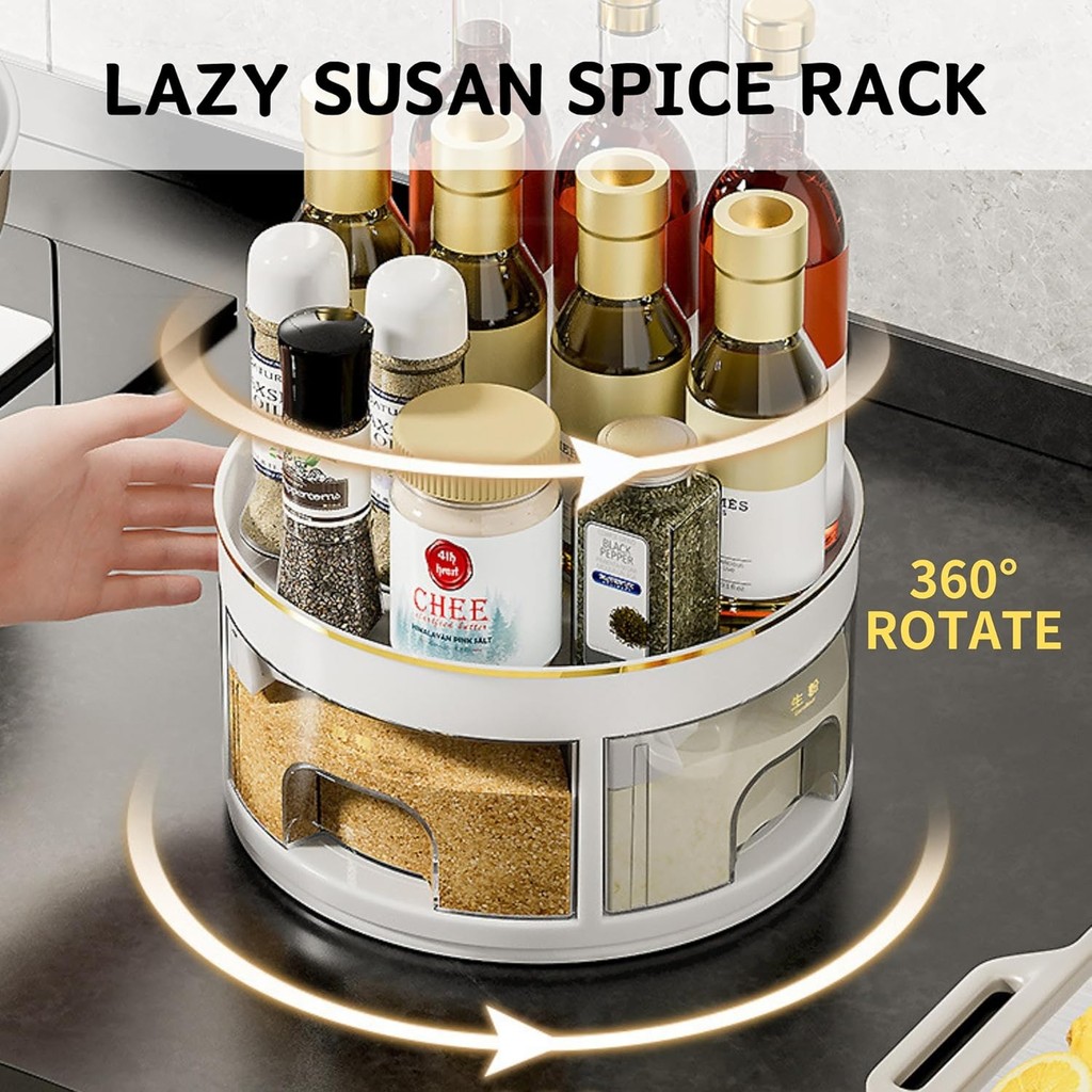 360 Rotatable Storage Tray Lazy Turntable Spice Rack Pantry Kitchen ...
