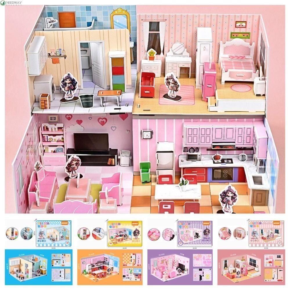 NEEDWAY DIY Puzzle Dollhouse Room, Bathroom Bedroom Pretend Play