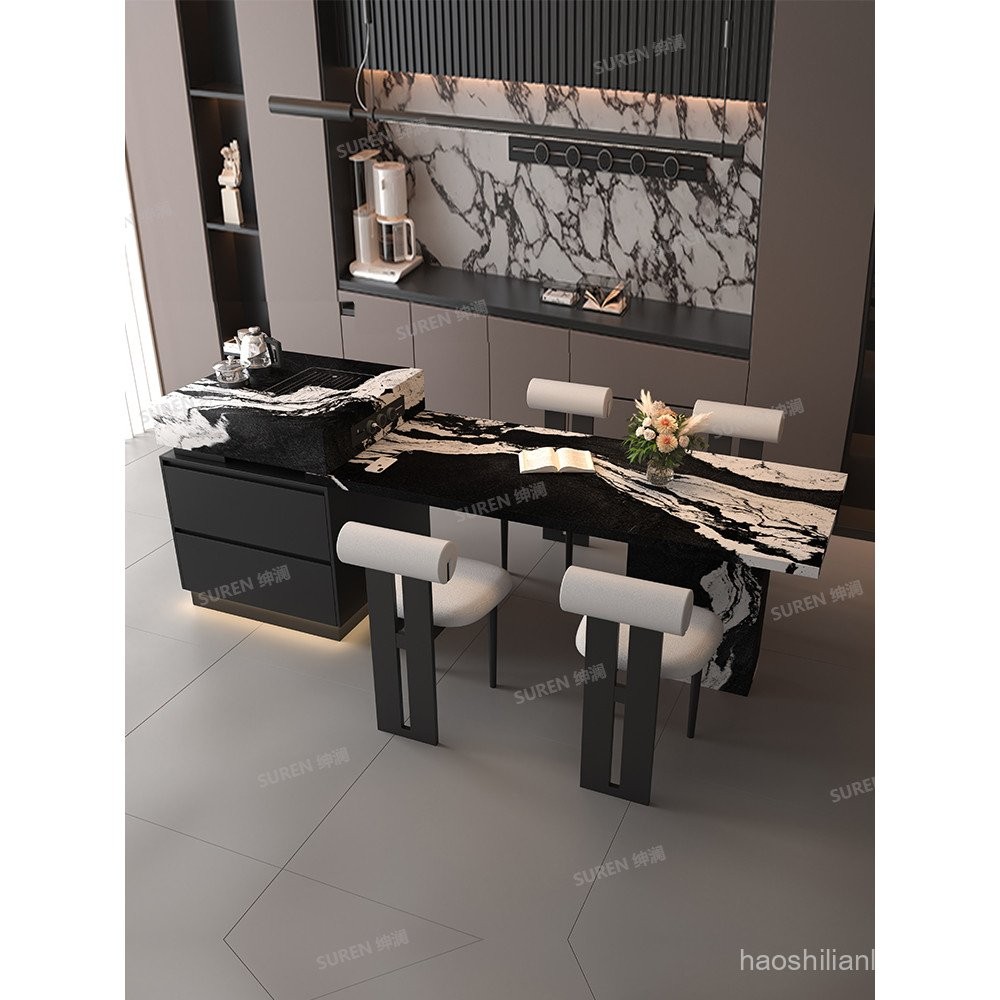 Italian Style Rock Slab Island Dining Table Integrated Home Extendable ...