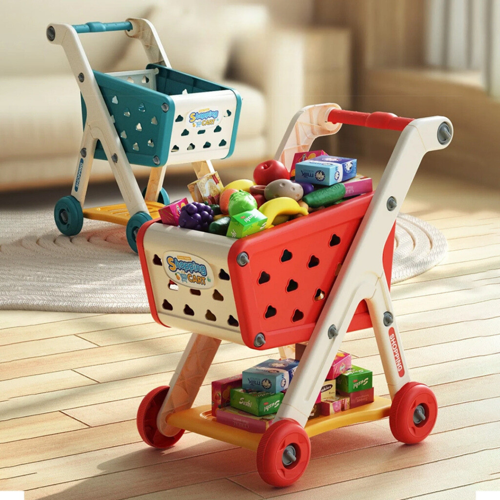 Pretend Play 26 Pcs Shopping Cart Toy Kids Children Supermarket Trolley ...