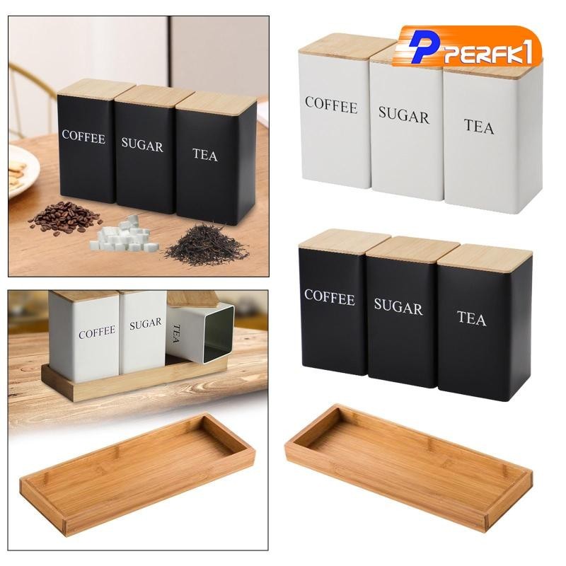 [Perfk1] 3x Coffee Tea Sugar Containers Set Farmhouse Organizer Kitchen ...
