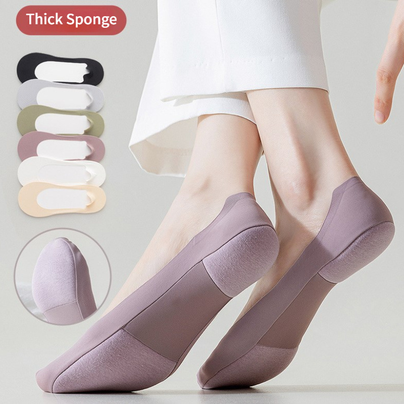 ECMLN Soft and Comfortable Thick Sponge Bottom Women Ice Silk Boat ...
