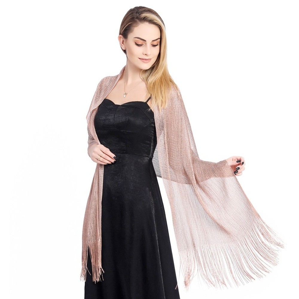 Gold Silver Silk Flat Scarf Wedding Party Evening Dress Shawl Women |  Shopee Singapore