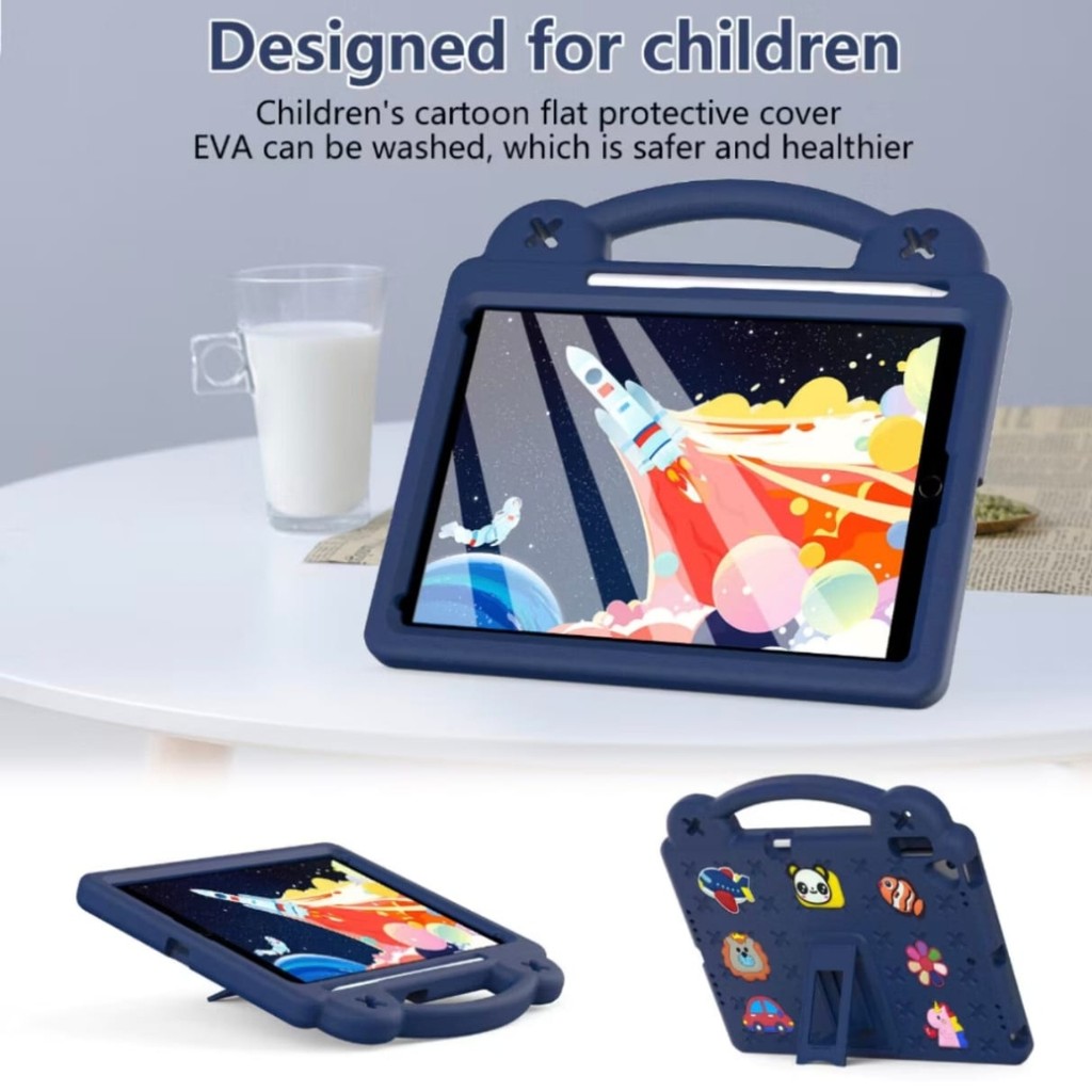 Case Kids Lucu iPad Gen 10 10.9" Air 4 5 6 Pro 11" 2018-2024 Mini 1 2 3 4 5 6 7 Gen 7 8 9 10.2" Gen 5 6 Air 1 2 9.7" Air 6 12.9"/13" 2024 Casing Tablet Anak Handle Softcase With Stand Holder Shockproof - Gambar 4