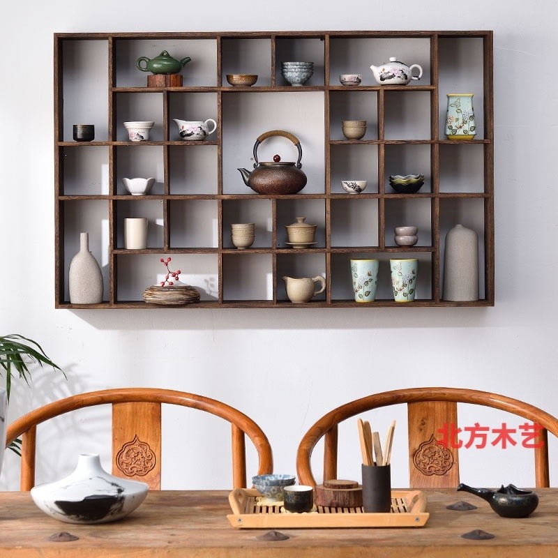Burnt Paulownia Wood Bogu Rack Solid Wood Chinese Style Wall-Mounted ...