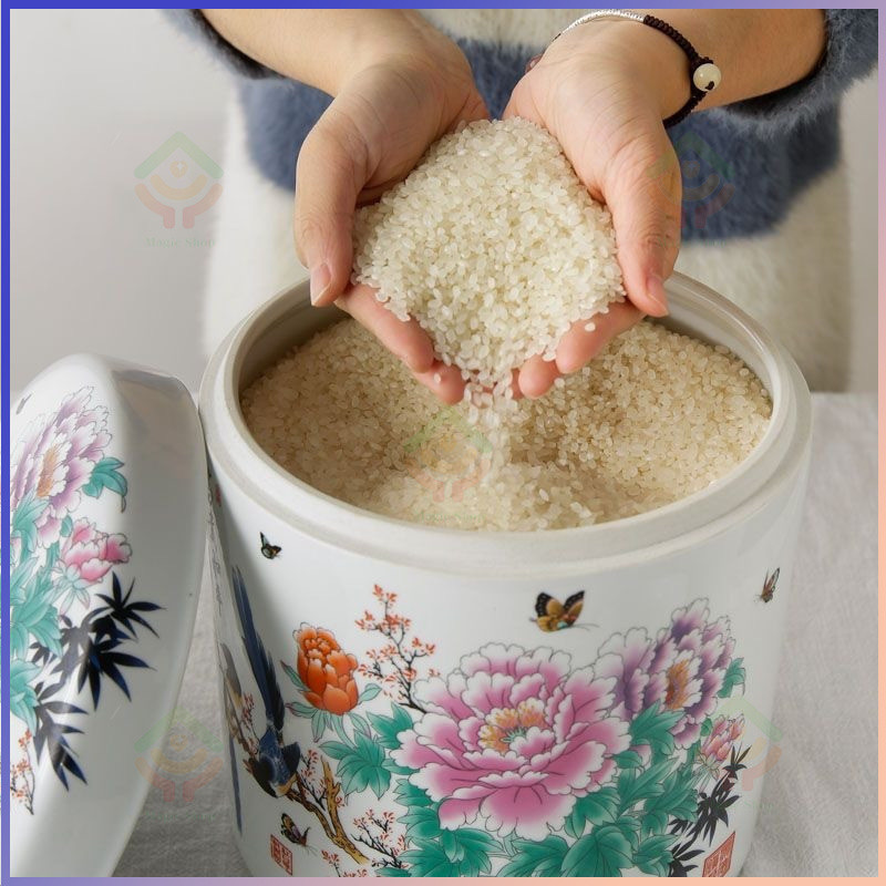 2.5/5/10 kg Ceramic Rice Pot with Lid Household Rice Bucket Rice Tank ...