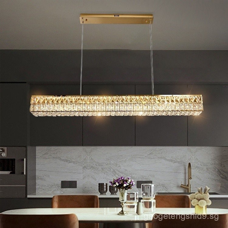 Dining Table Crystal Pendant Light 100CM/120CM Long Strip LED Hanging ...