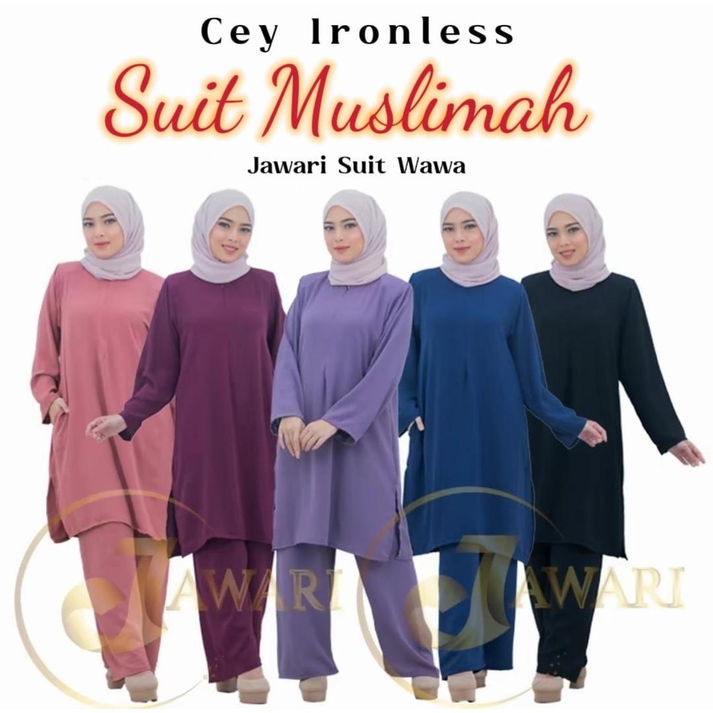 Jawari Suit Wawa Cey Ironless Set Baju dan Seluar Wanita Pocket Women ...