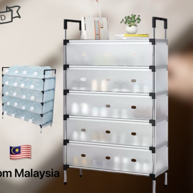 Rack Kasut 5 Tiers Shoe Rack Detachable Dustproof Shoe Cabinet Space ...